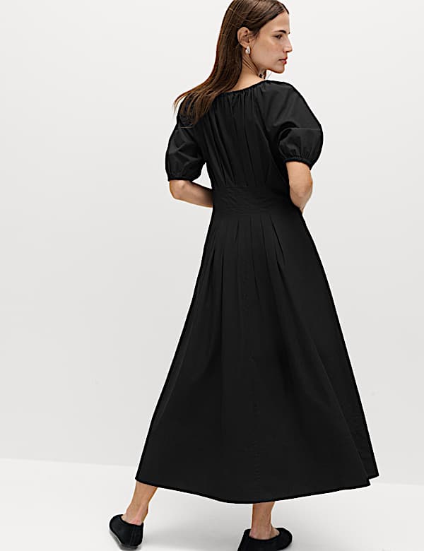 Pure Cotton Pleated Midi Waisted Tea Dress - PT
