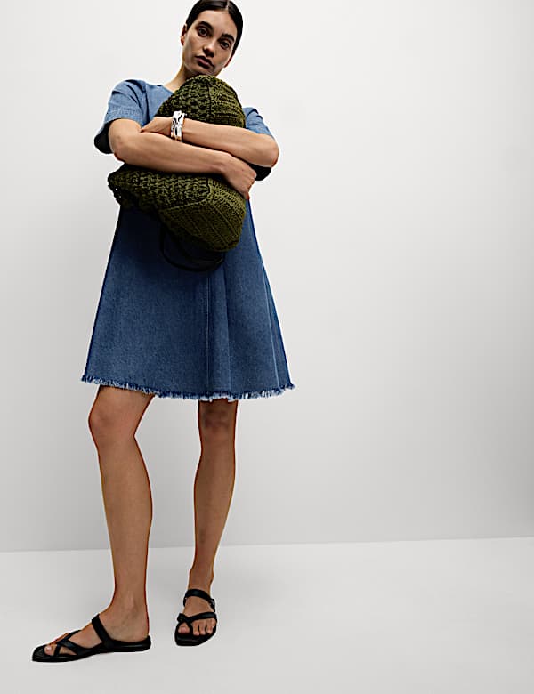 שמלת סווינג ג'ינס באורך מיני מכותנה טהורה - IL