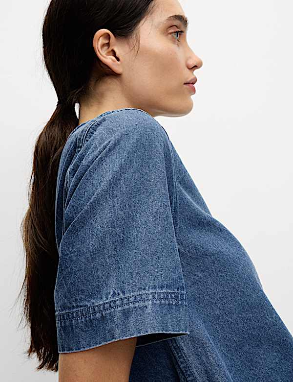 שמלת סווינג ג'ינס באורך מיני מכותנה טהורה - IL