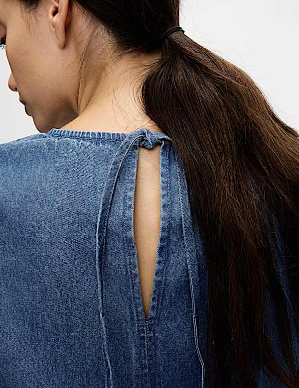 שמלת סווינג ג'ינס באורך מיני מכותנה טהורה - IL