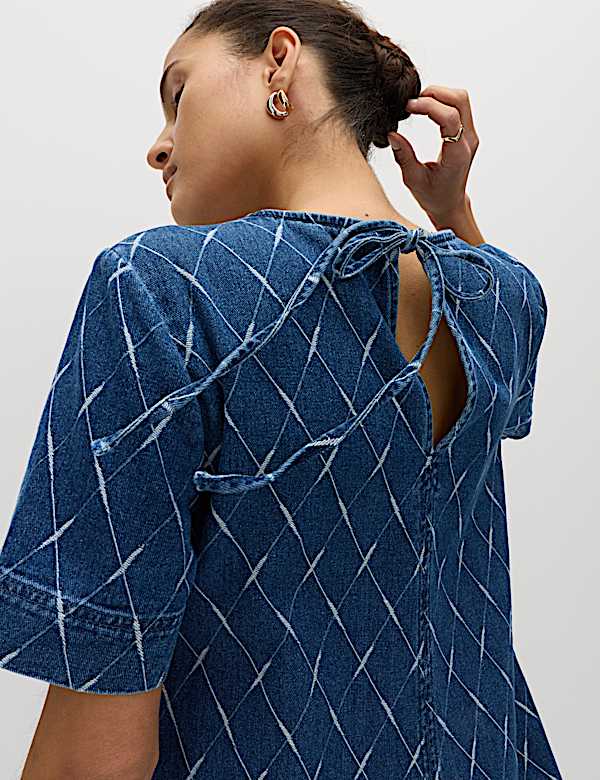 Denim Jacquard Mini T-Shirt Dress - FR