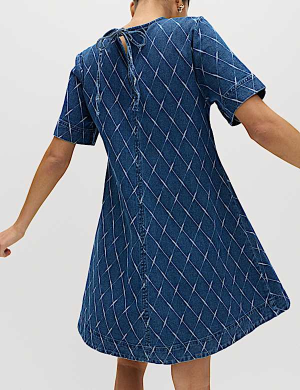 Denim Jacquard Mini T-Shirt Dress - FR