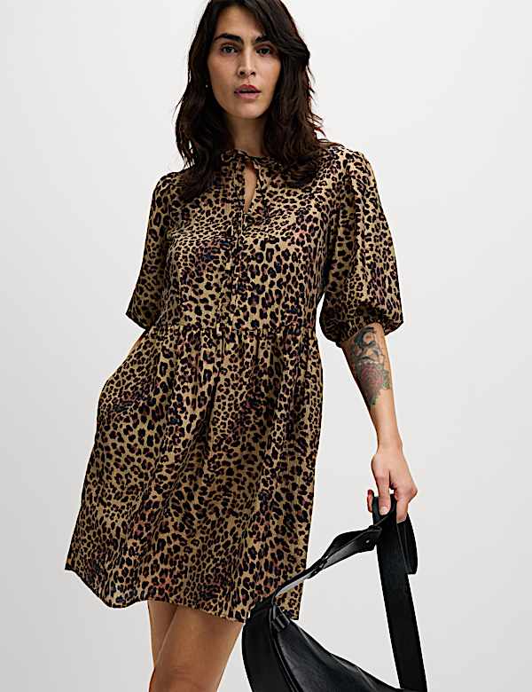 Lyocell Rich Leopard Print Mini Waisted Dress