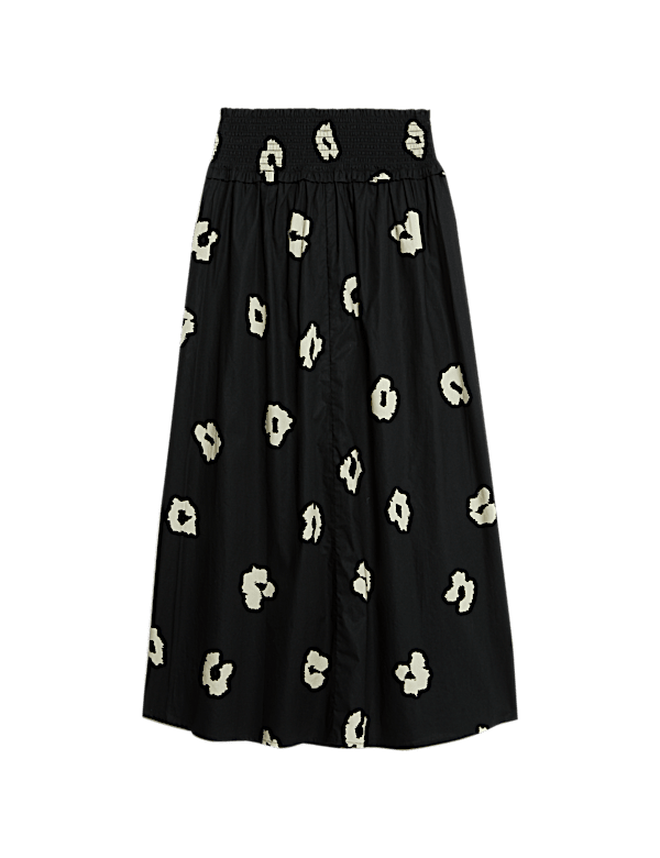 Pure Cotton Shirred Midi A-Line Skirt