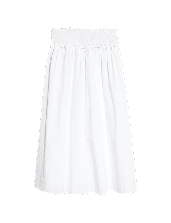 Pure Cotton Shirred Midi A-Line Skirt