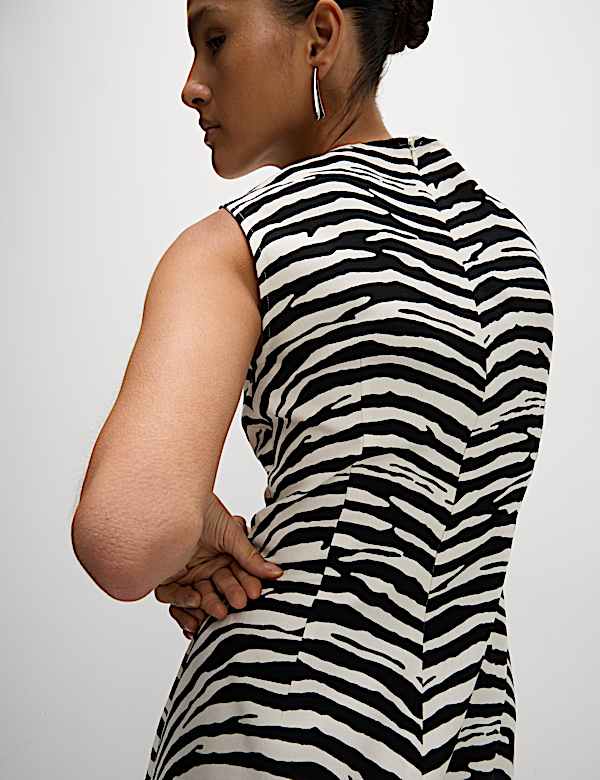 Animal Print Round Neck Mini Shift Dress - NZ