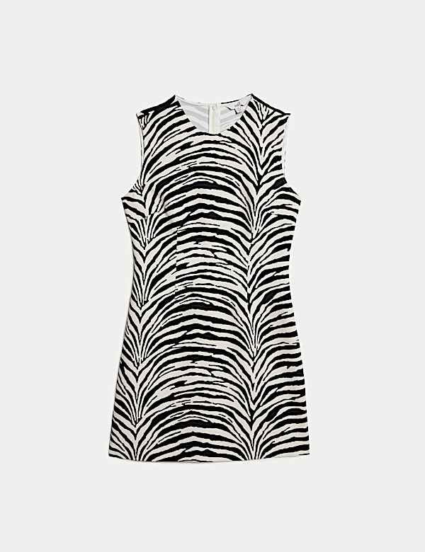 Animal Print Round Neck Mini Shift Dress - NZ