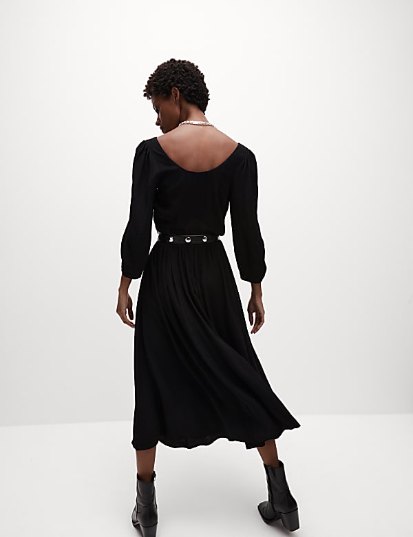 Marks Spencer Scoop Neck Midi Waisted Dress Black 10 REG