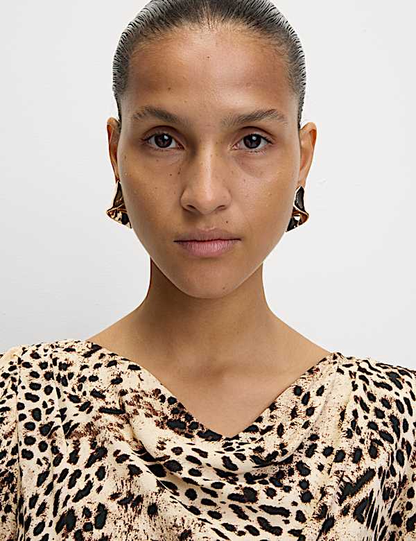 Printed Ruched Sleeve Midaxi Dress - BE