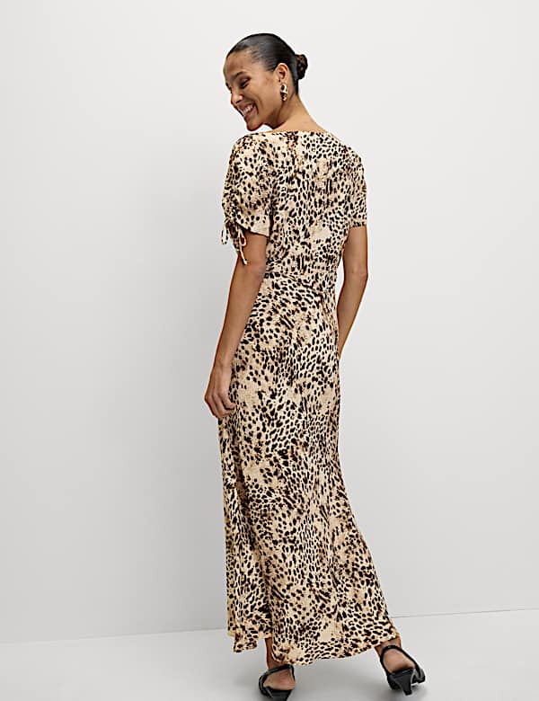 Printed Ruched Sleeve Midaxi Dress - BE