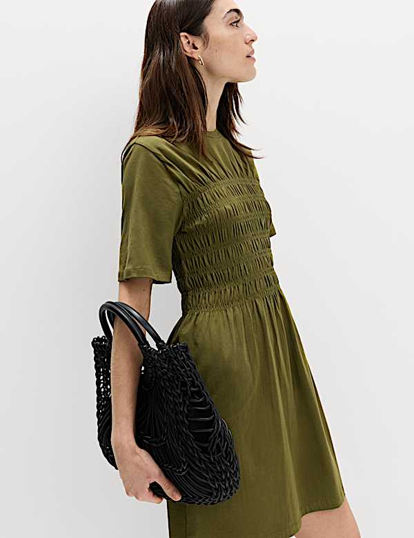 Cotton Rich Shirred Mini T-Shirt Dress