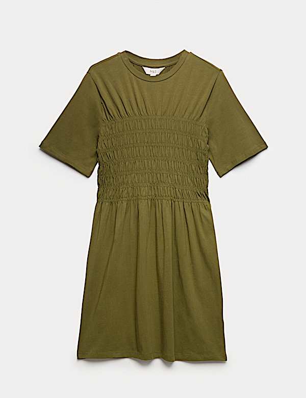 Cotton Rich Shirred Mini T-Shirt Dress