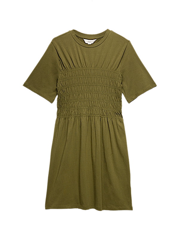 Cotton Rich Shirred Mini T-Shirt Dress