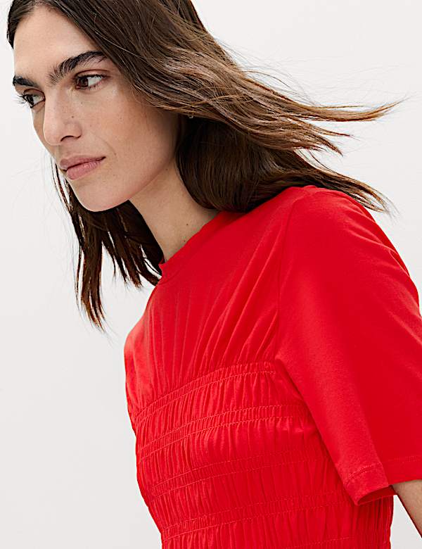 Cotton Rich Shirred Mini T-Shirt Dress - IS