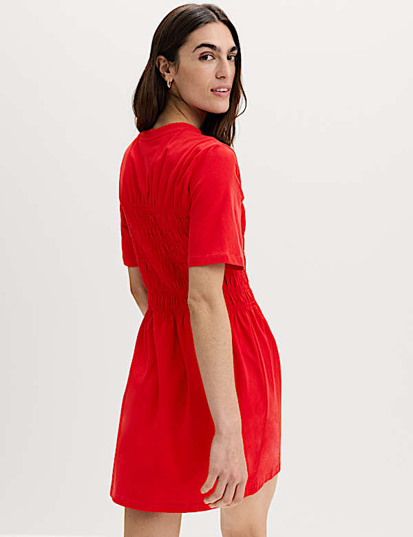 Cotton Rich Shirred Mini T-Shirt Dress - IS