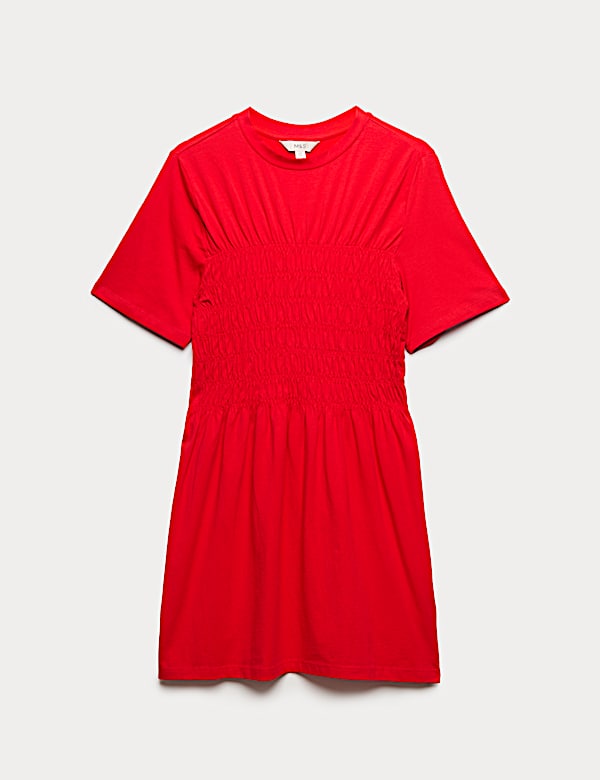 Cotton Rich Shirred Mini T-Shirt Dress - IS