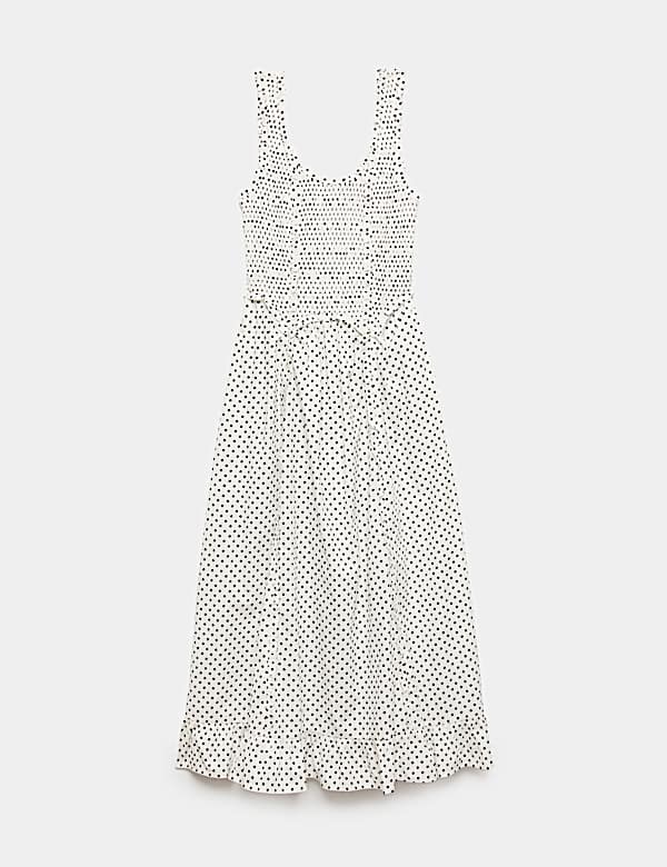 Pure Cotton Polka Dot Ruffle Midi Skater Dress - AL