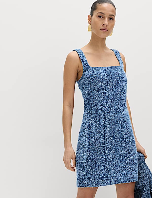 Pure Cotton Denim Tufted Mini Shift Dress