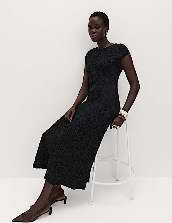 Cotton Rich Textured Midi Skater Dress