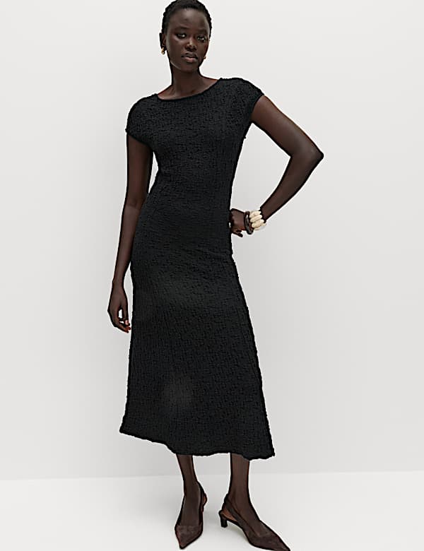 Cotton Rich Textured Midi Skater Dress