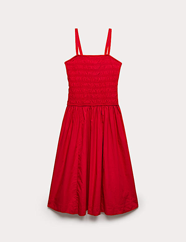Pure Cotton Shirred Midi Cami Dress - IL