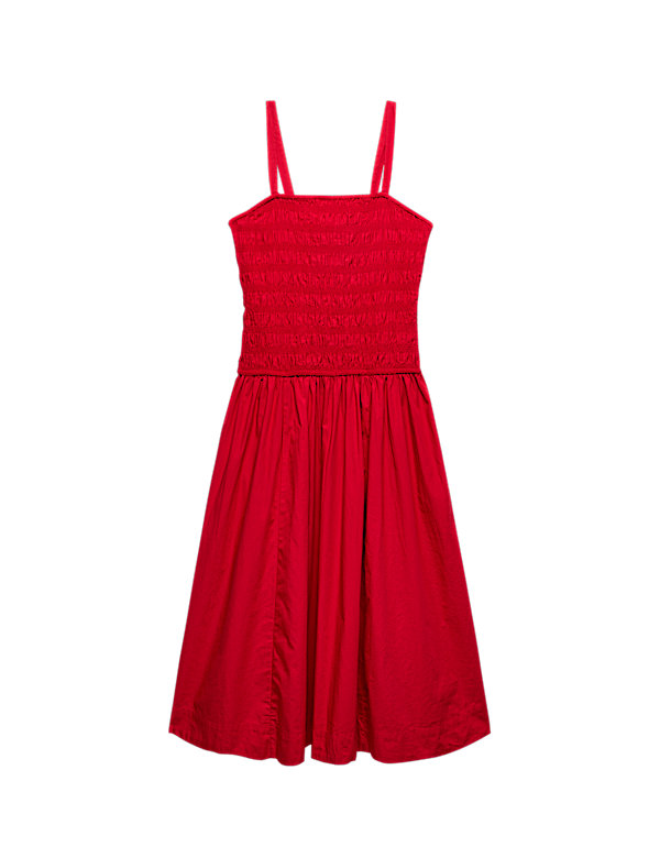 Pure Cotton Shirred Midi Cami Dress