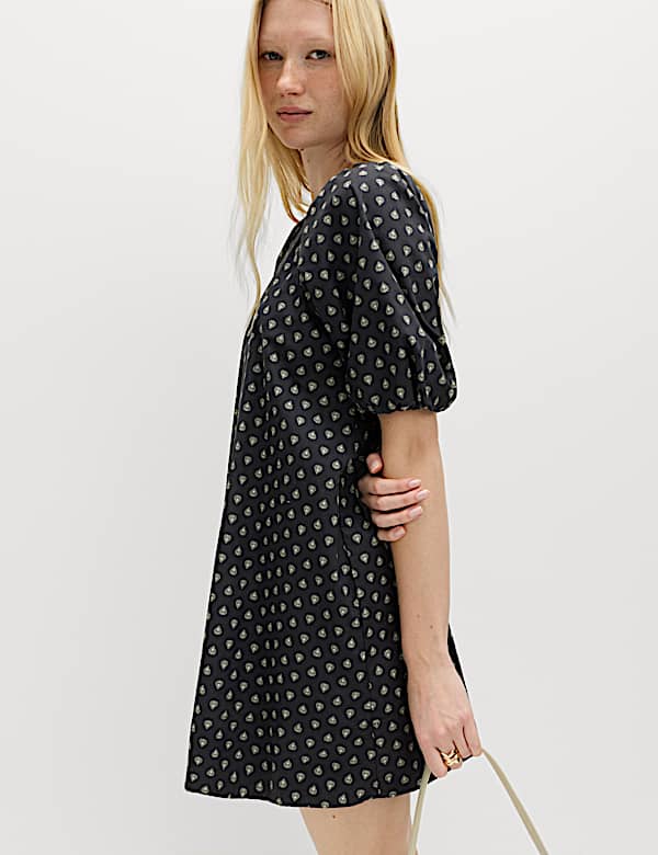 Pure Cotton Printed Mini Relaxed Smock Dress