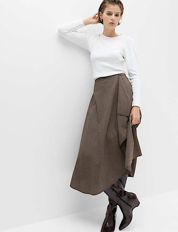 Pure Cotton Checked Midi Skirt - JE