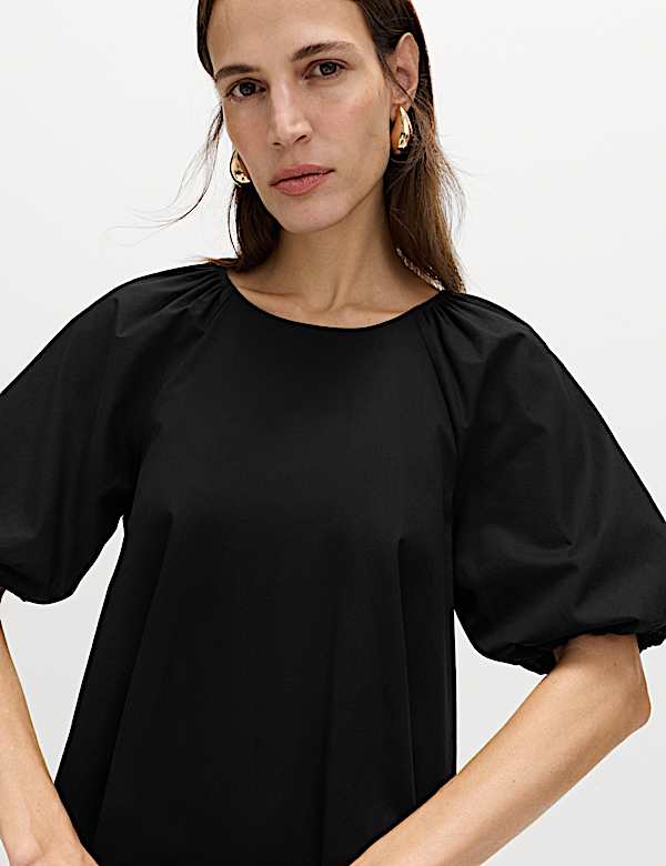 Pure Cotton Puff Sleeve Mini Smock Dress - NZ