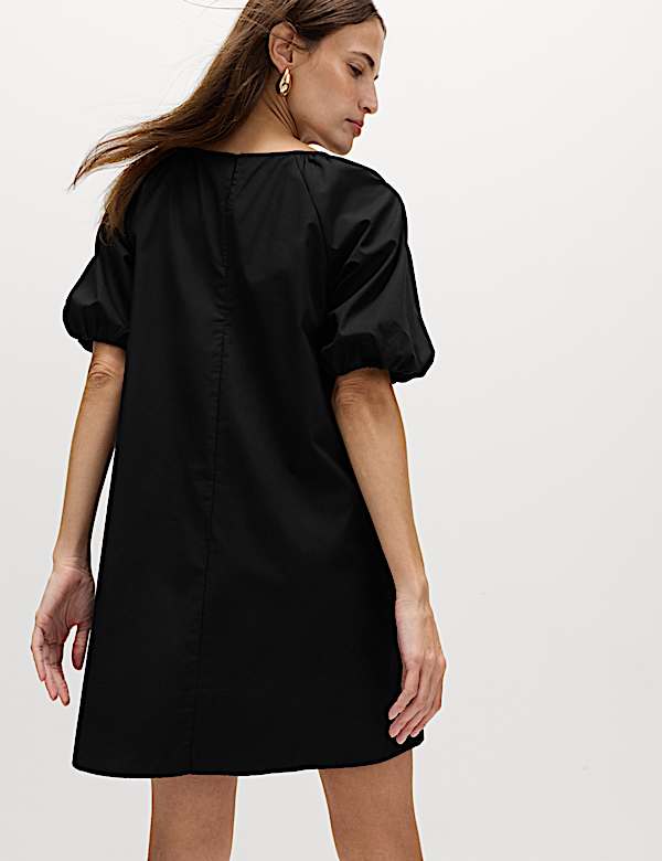 Pure Cotton Puff Sleeve Mini Smock Dress - NZ