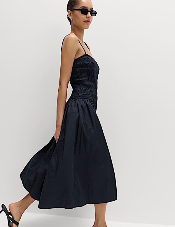 Pure Cotton Midi Shirred Cami Dress