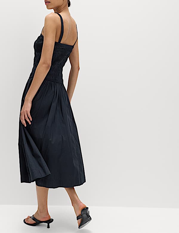 Pure Cotton Midi Shirred Cami Dress