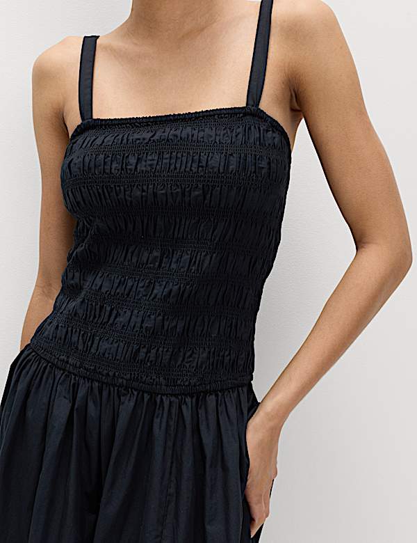 Pure Cotton Midi Shirred Cami Dress