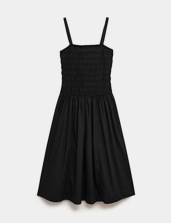 Pure Cotton Midi Shirred Cami Dress