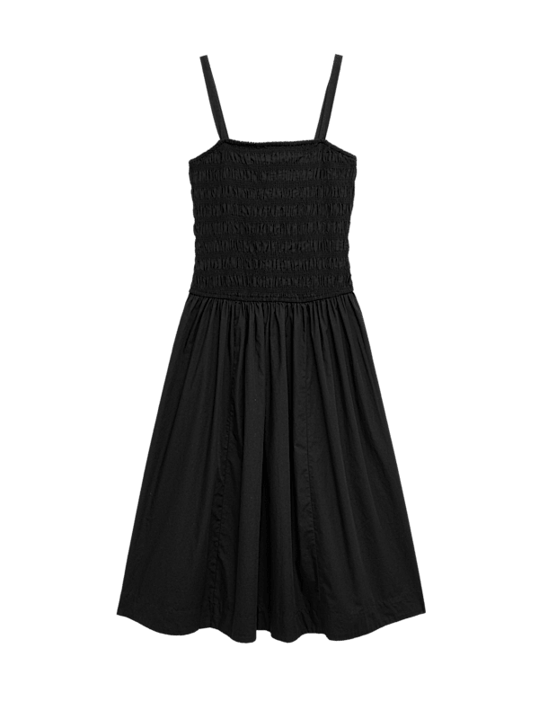 Pure Cotton Midi Shirred Cami Dress