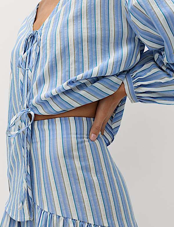 Falda midi a rayas con cintura baja 100 % algod&oacute;n - ES