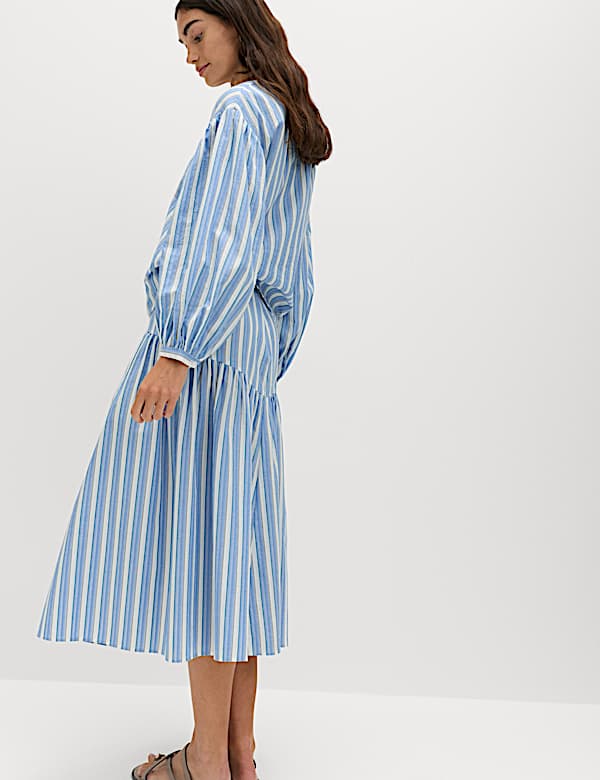 Falda midi a rayas con cintura baja 100 % algod&oacute;n - ES