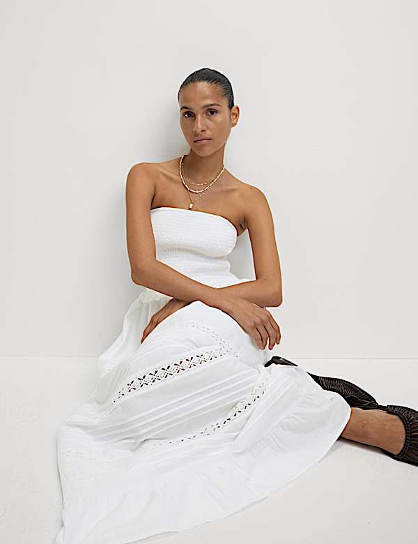 Pure Cotton Bandeau Maxi Waisted Dress - CZ