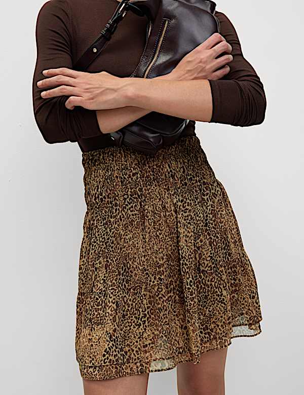 Chiffon Animal Print Mini Skater Skirt