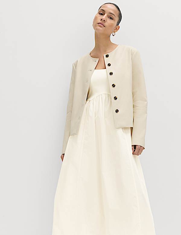 Cotton Rich Square Neck Midi Waisted Dress - AT