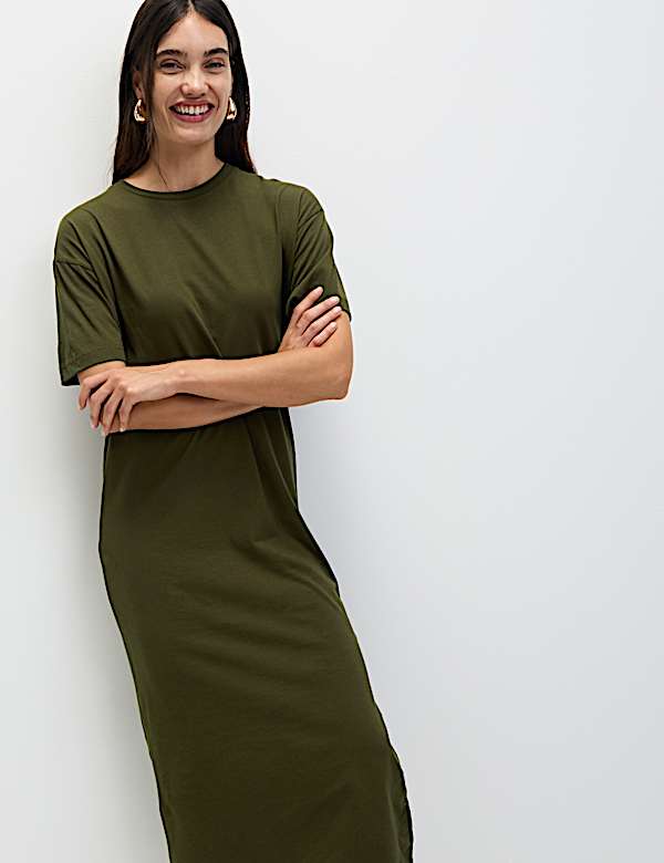 Pure Cotton Midi Relaxed T-Shirt Dress - CA