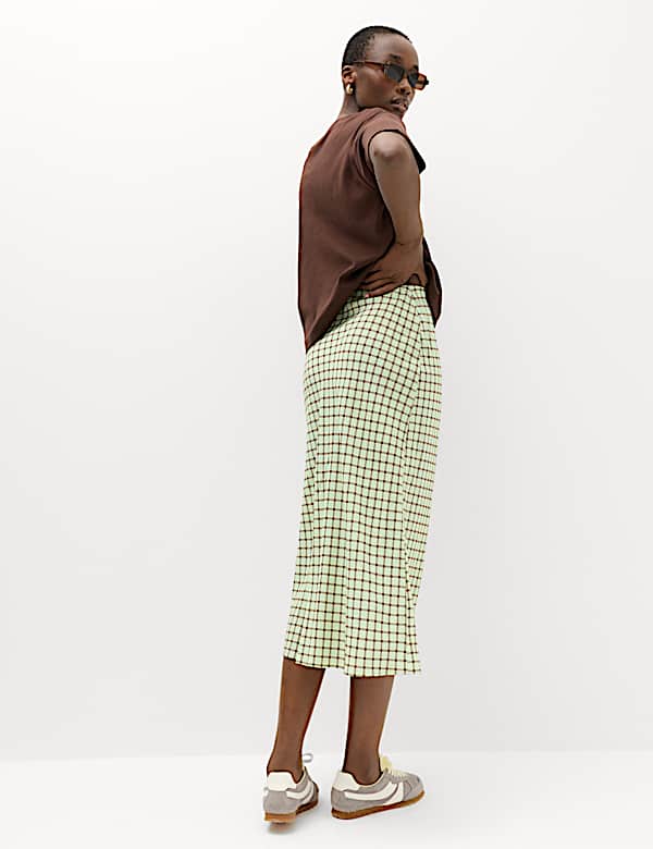 Checked Midi Straight Column Skirt - EE