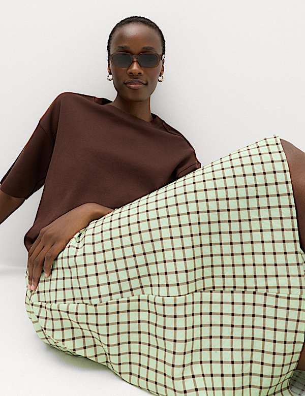 Checked Midi Straight Column Skirt - EE