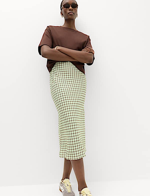 Checked Midi Straight Column Skirt - EE
