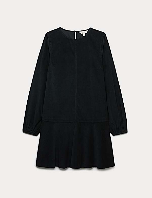 Corduroy Round Neck Mini Drop Waist Dress - CY
