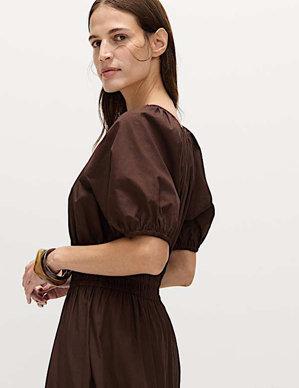 Pure Cotton Tie Detail Midaxi Waisted Dress - JP