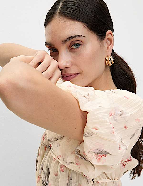 Lyocell Rich Floral V-Neck Mini Waisted Dress - CZ