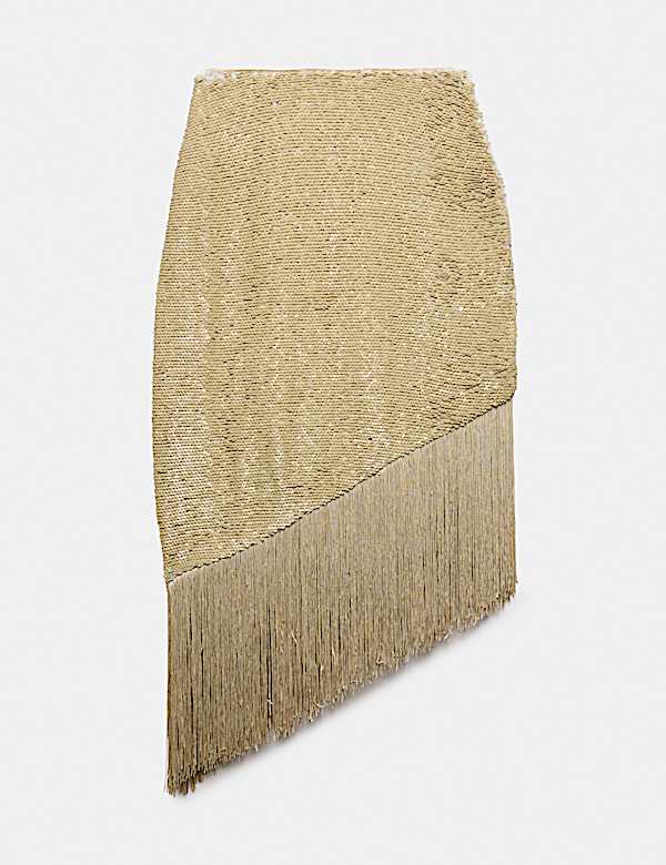 Sequin Asymmetric Fringe Skirt - AT