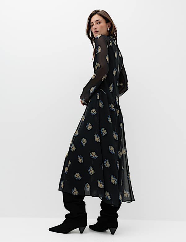 Chiffon Floral High Neck Midaxi Column Dress - CN