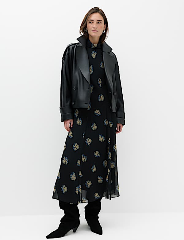 Chiffon Floral High Neck Midaxi Column Dress - CN